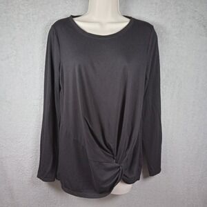 Xersion Womens Medium Black Long Sleeve Twist Front Knot Crew Neck Top